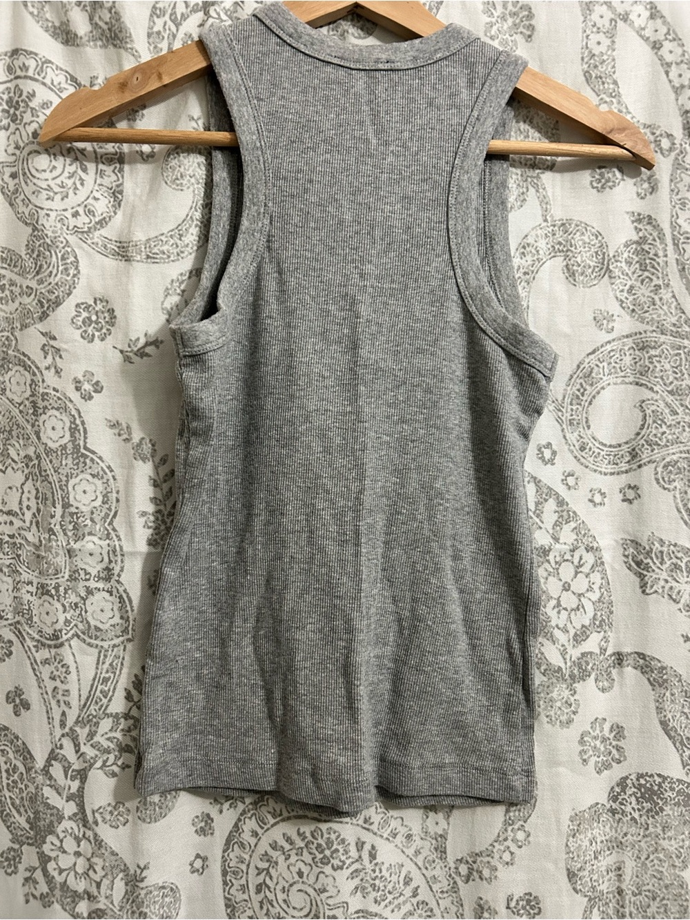 Women’s Grey Ribbed Racerback Tank- Full Length - Picture 2 of 3